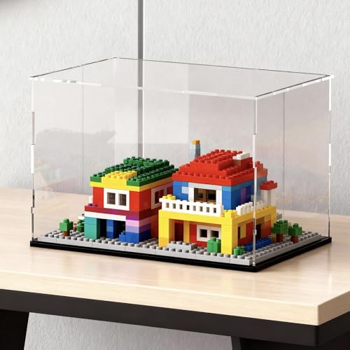 Acrylic Display Case for Collectibles and Toys, Versatile Clear Acrylic Display Box with Black Base for DIY Dollhouse and Tiny House, 10x8x9-inch - size: 10"L x 8"W x 9"H