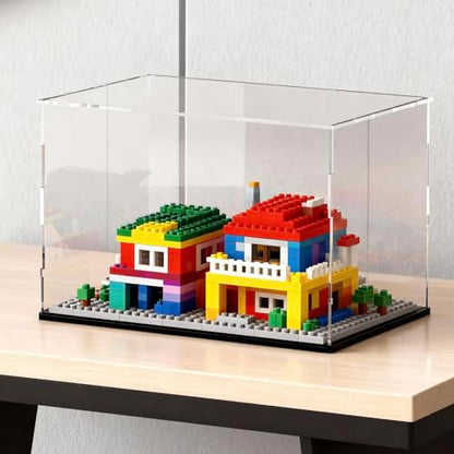 Acrylic Display Case for Collectibles and Toys, Versatile Clear Acrylic Display Box with Black Base for DIY Dollhouse and Tiny House, 10x8x9-inch - size: 10"L x 8"W x 9"H