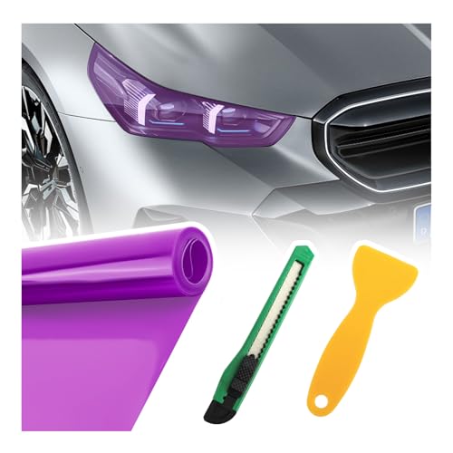 12×47" Car Headlight Tint Film,Self Adhesive Taillight Tint Film for Headlights/Fog Lights/Tail Lights,Waterproof Non-Marking Tail Light Tints Films Kit with Squeegee & Cutter (Purple) - color: Purple