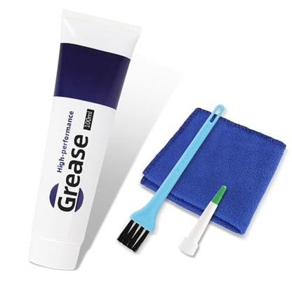 Drawer Slide Grease 3.38oz Multi-Purpose Lubricant for Cabinet Slides, Door Hinges, Bearings, Gears, Garage Doors and Window Tracks, With Cleaning Cloth, Tapered Applicator and Brush