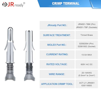 JRready ST6427 Power Connector 6 Pin (5 Matched Sets)，2.13mm Diameter Pin and Sockets 14-20 AWG，Compatible with Molex MLX Power Connector 6 Pin, 6.35mm Pitch,Free Hanging - size: MLX 6Pin Connector