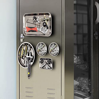 5 Pieces Magnetic Trays Set Stainless Steel Magnet Tool Tray Parts Holder for Screws, Sockets, Bolts, Pins, Mechanic's and Automotive - size: 5 Pieces Set