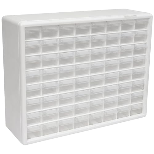 Akro-Mils 64-Drawer Plastic Drawer Storage Cabinet for Garage Organization, Bead Organizer, Building Bricks Storage, Teacher Toolbox, Makeup Organizer, 20" W x 6" D x 16" H, 10164 White | Plastic Cabinet w/ Drawers for Garage Organization, Beads, Building