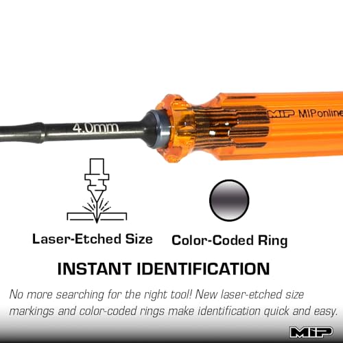 MIP 9801 4.0mm Metric Hex Nut Driver RC Tool – Precision Grip Hex Screwdriver with Deep Socket for RC Car Repair, Made 100% in USA - size: 4.0mm