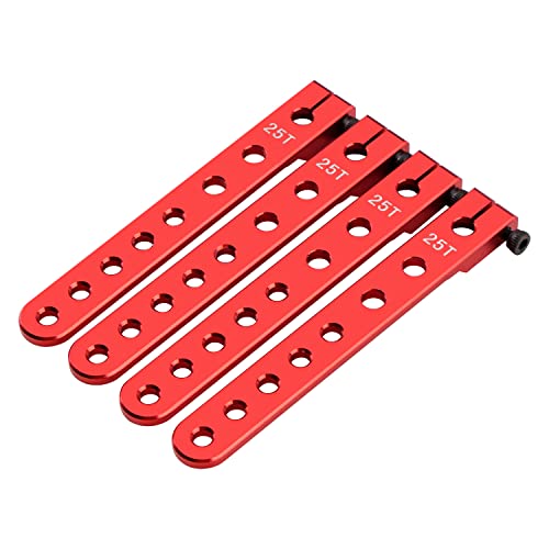 DJX 4PCS Aluminum 25T Servo Arm Horns for All 1:10 2WD/4WD ECX331007 RC Car (Red) - color: Red