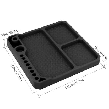 OGRC Silicone Tool Tray, Parts Organizer RC Screw Storage Plate Holder Mat | 160×160mm, with Detachable Magnetic Mats, Black - color: Black