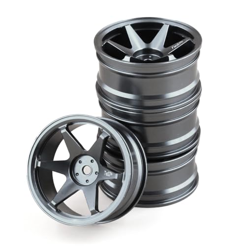 REDSPIDER • 1/10 RC Drift Wheels Rims 12mm Hex Alloy Aluminum for 1:10 Scale Rally Racing Car Tires Tamiya TT01 TT02 XV01 TA06 A959 PTG2 HPI KYOSHO HSP PTG2 Touring Street Tyres 4PCS (Titanium) - color: Titanium