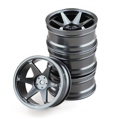 REDSPIDER • 1/10 RC Drift Wheels Rims 12mm Hex Alloy Aluminum for 1:10 Scale Rally Racing Car Tires Tamiya TT01 TT02 XV01 TA06 A959 PTG2 HPI KYOSHO HSP PTG2 Touring Street Tyres 4PCS (Titanium) - color: Titanium