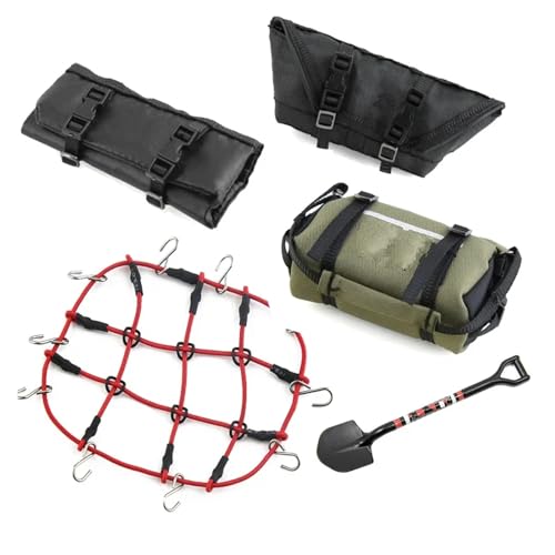 RC Cars Spare Parts for TRX4M for SCX24 1/18 1/24 5pcs Storage Bag Roof Bag Handbag Sleeping Bag Luggage Net Shovel Decoration RC Crawler Car Parts(B) - size: B