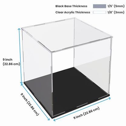 Acrylic Display Case for Collectibles and Toys, Versatile Clear Acrylic Display Box with Black Base for Action Figures and Souvenirs, 9-inch - size: 9"L x 9"W x 9"H