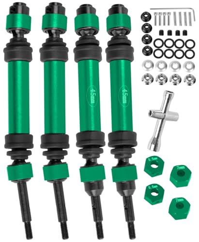RC Drive Shaft CVD Axles Upgrades Part for 1/10 Slash VXL 4X4,Rustler VXL 4X4,Stampede VXL 4X4,#45 Steel Front Rear Driveshaft with Hex,Green - color: Green - Upgrades