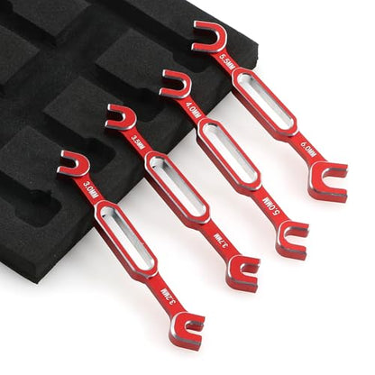 RC Car Wrench Remover ball breakers,4Pcs Wrench 3/3.2/3.5/3.7/4/5/5.5/6Mm Turnbuckle Nut Ball End Joint Remover Universal Tool for RC Car Drone Boat ball breakers (Red) - color: Red