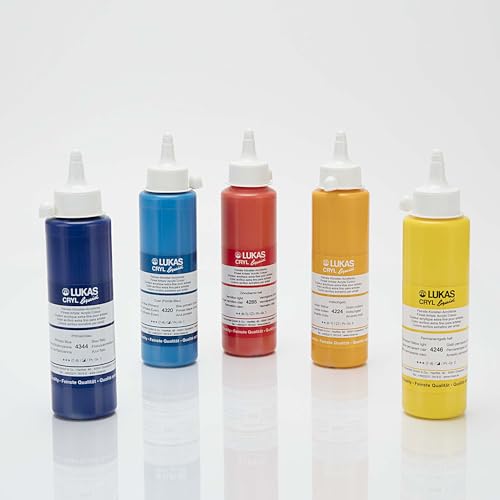 Lukas Cryl Liquid Soft Body Acrylic Paints for Painting - Professional Low Viscosity - 250 ml Bottle Cadmium Red Deep - color: Cadmium Red Deep