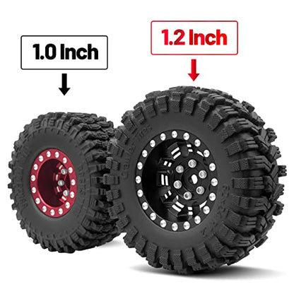OGRC 1.0 Plus (1.2 Inches) Beadlock Wheel and Tires Set 7mm Negative Offset Wheel Rims SS Super Soft Sticky Tires for TRX4M SCX24 FCX24 AX24 1/24 1/18 RC Crawler Car - 62 * 24mm (Black) - color: Black