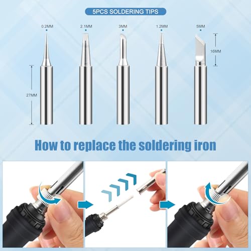 Soldering Iron Kit,90W 110V Fast Heat with Ceramic Heater Solder Pen | 10 in 1 Soldering Gun Kit with LCD Digital, Adjustable Temp, Auto Sleep Mode for Metal, Electric Repairs, DIY Welding Tool - color: Blue