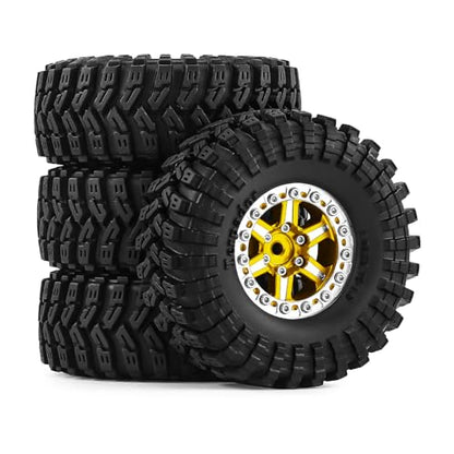 1.3" Wheels and Tires 70mm (2.76in) for SCX24 TRX4M 1/18 1/24 RC Crawler Upgrade Parts (Golden, 4Pcs) - color: golden-3