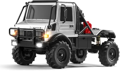 MN-333 1/18 Semi-Truck RC Crawler, Unimog U4000 4WD Full Scale Off Road RC Rock Crawler, 4x4 RC Car RTF Alloy Climing Vehicle for Hobby Gifts - color: Silver