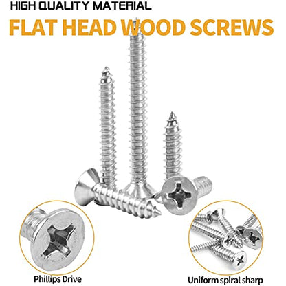 VIGRUE 450Pcs Stainless Steel Wood Screws Set #4#6#8#10#12 Phillips Flat Head Sheet Metal Screw Self Tapping Screws Assortment Kit, Length 1/4" to 2" - style: 450Pcs Pan Head #4#6#8#10#12