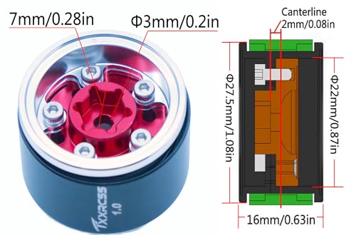 RC 1.0 Beadlock Wheels Offsets -2 Aluminum Rims for AX24 1/18 TRX4M All 1/24 Scale Axial SCX24 Deadbolt RC Crawler Car Wheels Upgrades 4Pc (Red & Silver) - color: Red & Silver