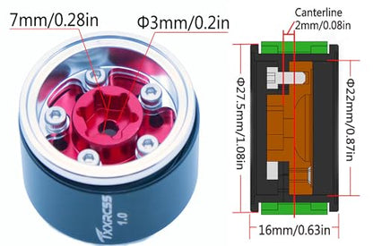 RC 1.0 Beadlock Wheels Offsets -2 Aluminum Rims for AX24 1/18 TRX4M All 1/24 Scale Axial SCX24 Deadbolt RC Crawler Car Wheels Upgrades 4Pc (Red & Silver) - color: Red & Silver