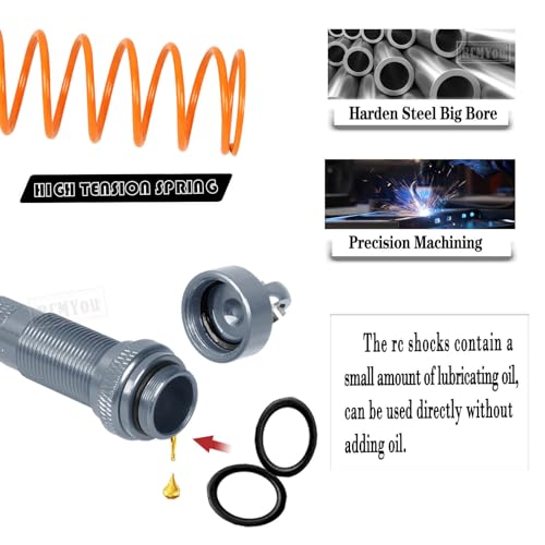 Aluminum Big Bore RC Shock Absorber Upgrades Part for 1/10 Slash 2WD 4x4,Stampede 2WD 4X4,Rustler 2WD 4X4,Hoss 2WD 4X4,Alloy 4PCS Front Rear RC Shocks w/Golden spring,Titanium - color: Titanium - Upgrades Part