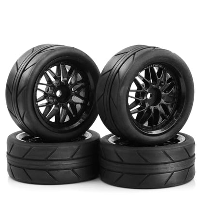 fujita 1/10 RC ON-Road Rubber Tires& Wheels Rims 65mm OD for HPI Tamiya TT01 TT02B Kyosho FAZER MK2 Lc Racing HSP RGT RC 3RACING D5 1/10 RC Rally Car (Black) - color: Black