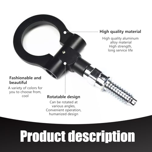 QODOLSI Pack-1 Car Front Bumper Tow Hook, Trailer Ring Replacement, Aluminum Bumper Pull Ring, Racing Recovery Hook, Screw-on Vehicle Modification Kit, for Most Cars, Trucks, Trailers (Black) - color: Black