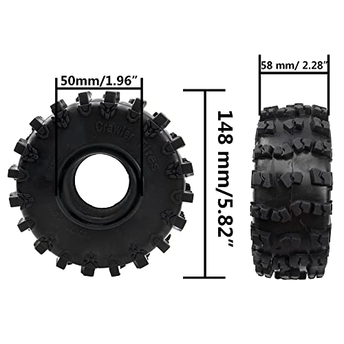4Pcs ShareGoo Rubber 2.2" Crawler Mud Terrain Tires Super Grip Soft Tyre OD 148mm Compatible with Axial SCX10 90047 D90 TF2 Tamiya CC01 Traxxas TRX4 1/10 RC Rock Crawler Rims Beadlock