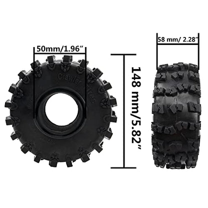 4Pcs ShareGoo Rubber 2.2" Crawler Mud Terrain Tires Super Grip Soft Tyre OD 148mm Compatible with Axial SCX10 90047 D90 TF2 Tamiya CC01 Traxxas TRX4 1/10 RC Rock Crawler Rims Beadlock