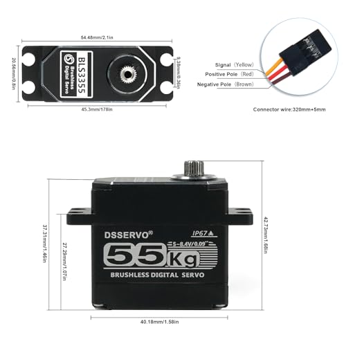 55KG 8.4V Brushless Waterproof IP67 Digital Servo, Full Metal Shell Stainless Gear Motor High Torgue RC Servo, with 25T Servo Horn for Cars Robot Helicopter Crawler (55KG 180 Degree) - style: 55KG 180 Degree 7.4V 55kg Brushless Digital Servo（All Metal）