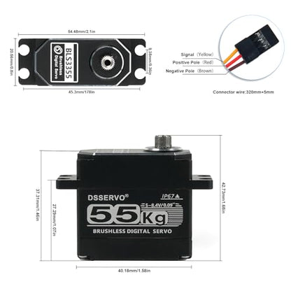 55KG 8.4V Brushless Waterproof IP67 Digital Servo, Full Metal Shell Stainless Gear Motor High Torgue RC Servo, with 25T Servo Horn for Cars Robot Helicopter Crawler (55KG 180 Degree) - style: 55KG 180 Degree 7.4V 55kg Brushless Digital Servo（All Metal）