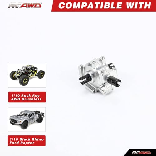 RCAWD Front Diff Set Aluminum Diff Case and Steel Differential Gear and Outdrive for 1-10 Losi Baja Rey Rock Rey Upgrade Parts (Silver)