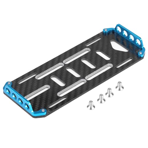 RC Battery Mount Plate, Aluminium Alloy Carbon Fiber Battery Protective Plate 15.5x6.2x1.5cm/6.10x2.44x0.59in Mounting Board for 1/10 Scale RC Car (Blue) - color: Blue