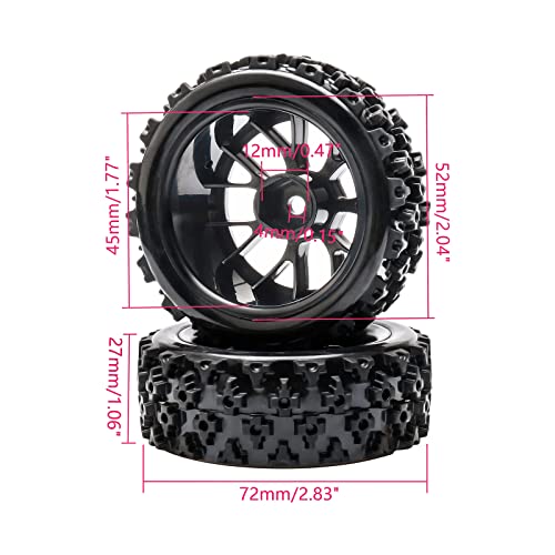 4 Pcs Black 1:10 Scale RC Tires Wheel Rims | Split-type Tires, ABS Wheels + Rubber Tires, 12mm Hex, Raised Tread Pattern, Shock Absorption, Anti-Slip, Strong Grip