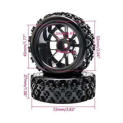 4 Pcs Black 1:10 Scale RC Tires Wheel Rims | Split-type Tires, ABS Wheels + Rubber Tires, 12mm Hex, Raised Tread Pattern, Shock Absorption, Anti-Slip, Strong Grip