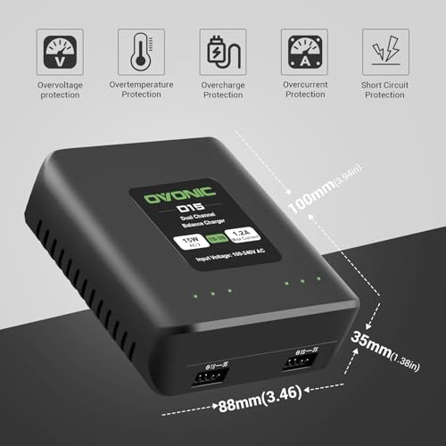 OVONIC D15 Dual LiPo Charger AC 15W 1.2A for 1S-3S LiPo RC Batteries