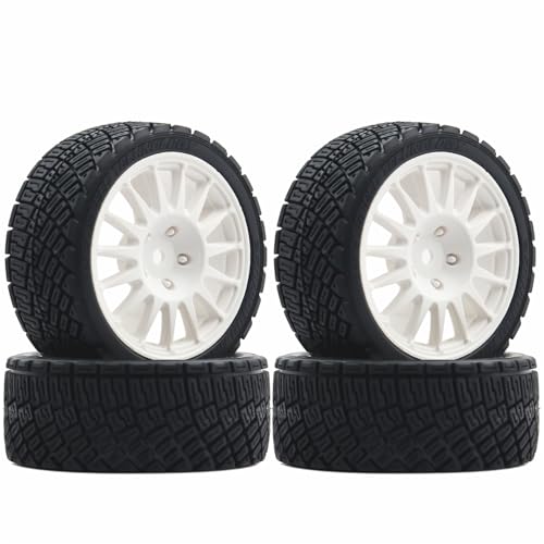 68mm 4PCS 1/10 RC On-Road tires and Hard Plastic wheels set Hex 12mm For WRC Drift Car Conversion 1/10 RC On-Road Car Traxxas Tamiya FW06 TT02 HPI HSP 94122 Kyosho W76 (White) - color: White