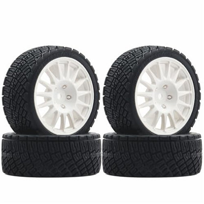 68mm 4PCS 1/10 RC On-Road tires and Hard Plastic wheels set Hex 12mm For WRC Drift Car Conversion 1/10 RC On-Road Car Traxxas Tamiya FW06 TT02 HPI HSP 94122 Kyosho W76 (White) - color: White