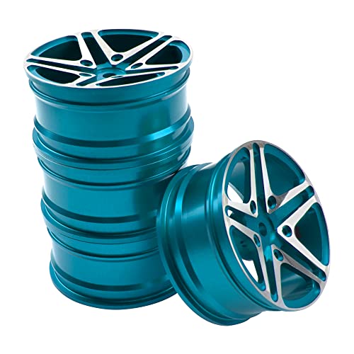 ShareGoo Metal Wheel Rims RC 12mm Hex Hubs 1/10 RC Drift On-Road Racing Touring Wheel Rim Compatible with HSP Tamiya Kyosho RedCat Sakura WLtoys Universal 1/10 RC Scales,5-Spoke (Blue) - color: Blue