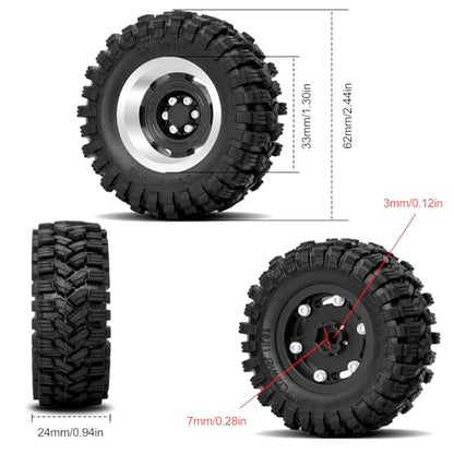 OGRC 1.3 Beadlock Wheel Tires -4mm Offset Wheels for 1/24 1/18 SCX24 TRX4M | Aluminum, 7mm Hex, Sticky Compound Rubber, for TRX4M AX24 FCX24 RC Carwler Car, Black - color: Black