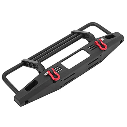 Metal Front Bumper with 2LED Round Light Fit for SCX10 90046 1/10 RC Car Accessory Adjustable Height Strong Metal Bumper for RC Crawler Track Black