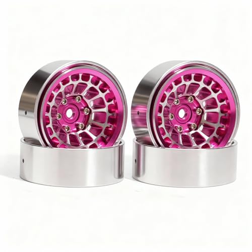 1.3” Aluminum Beadlock Wheels, -4.53mm Offset CNC 7 mm Hex Rims for 1/18 1/24 RC Crawler TRX4M, Axial SCX24 AX24, Redcat Ascent-18, FMS FCX24, 4 pcs, Pink - color: Pink