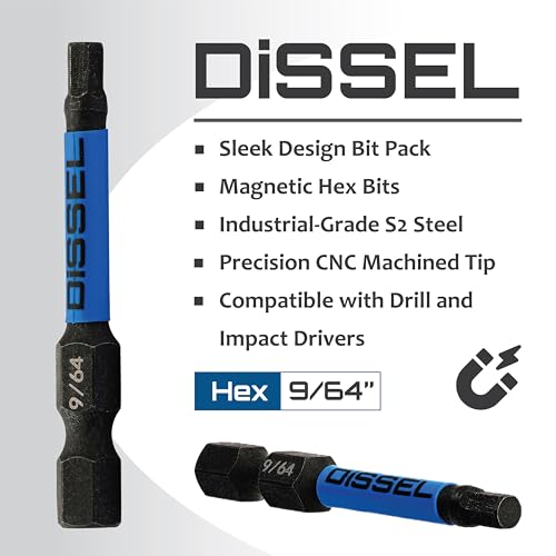 9/64 Hex Bit Set - SAE Magnetic 9/64 Allen Wrench, Durable S2 Steel Hex Driver for Bike, Furniture & RC Repairs (6pc). Impact Grade Allen Bits Designed for Precision and Durability. - size: 9/64", style: SAE