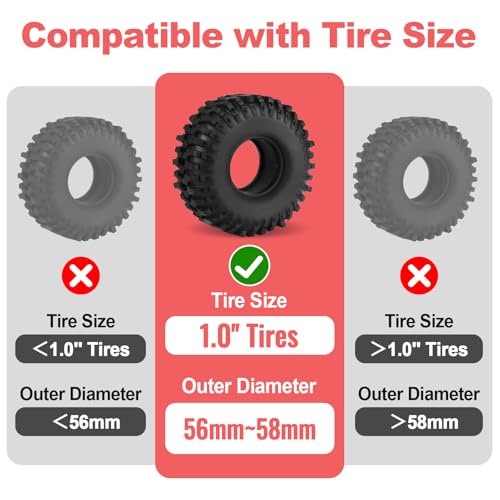 HobbyPark 1.0 Tires Silicone Inserts Foam fit 56-58mm*24mm for 1/18 1/24 Scale RC Crawler Truck, Super Soft, 4pcs (Red) - color: Red (Small)