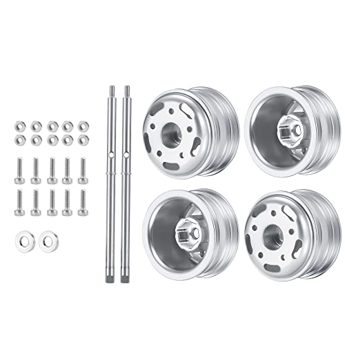 2pcs Rear Dual Wheel Rims Wheel Hubs with Rear CVD for 1/24 Axial Scx24 | Metal for AXI90081 Deadbolt C10 AXI00002 B-17 AXI00005 Upgrade