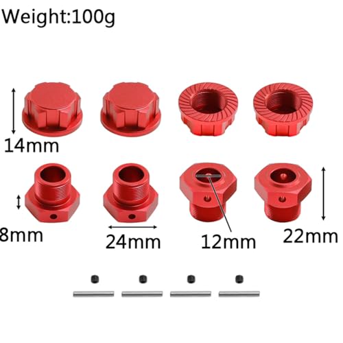 Aluminum Wheel Hex Adapter & Wheel Nut 24mm for Arrma 1/5 KRATON 8S BLX,Outcast 8S BLX Upgrades Parts,Wheel Hub Adapter Parts # ARA310928# ARA310929 (Red) - color: red