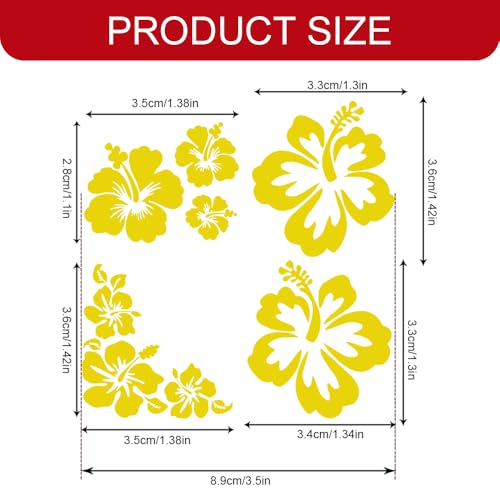 4PCS Hibiscus Car Decal Sticker, Hawaiian Hibiscus Flower Decal Set, White Tropical Flower Stickers, Universal Exterior Decoration Sticker Accessories for Car, Truck, SUV, Door, Wall (Yellow)