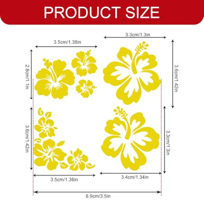 4PCS Hibiscus Car Decal Sticker, Hawaiian Hibiscus Flower Decal Set, White Tropical Flower Stickers, Universal Exterior Decoration Sticker Accessories for Car, Truck, SUV, Door, Wall (Yellow)