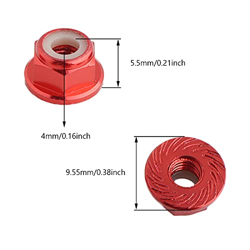 8PCS Flange M4 Lock Nuts Serrated Nylon Self-Tightening Aluminum M4 Wheel Hardware for Axial HPI TLR ECX Model RC Car Vehicles Upgraded Replacement Parts (Red) - color: Red