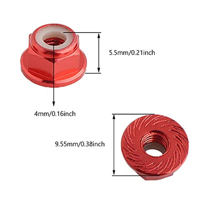 8PCS Flange M4 Lock Nuts Serrated Nylon Self-Tightening Aluminum M4 Wheel Hardware for Axial HPI TLR ECX Model RC Car Vehicles Upgraded Replacement Parts (Red) - color: Red